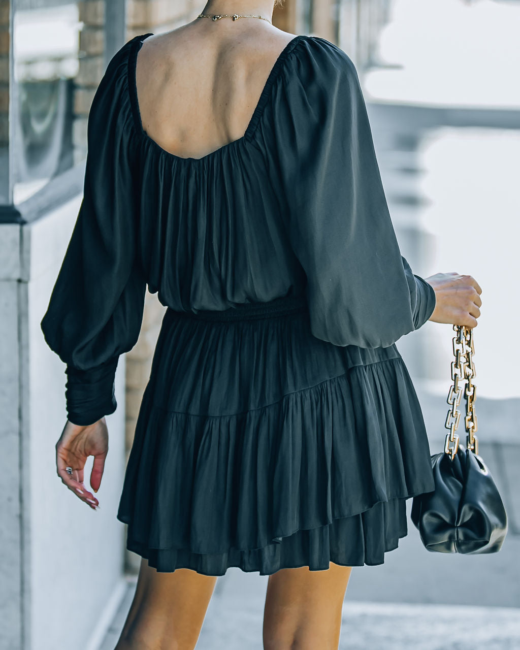 Smocked Ayla Ruffle Mini Dress Washed Black FINAL