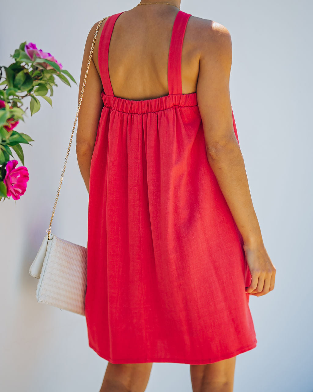 Fun Hot Linen Blend Halter Dress Hot Pink