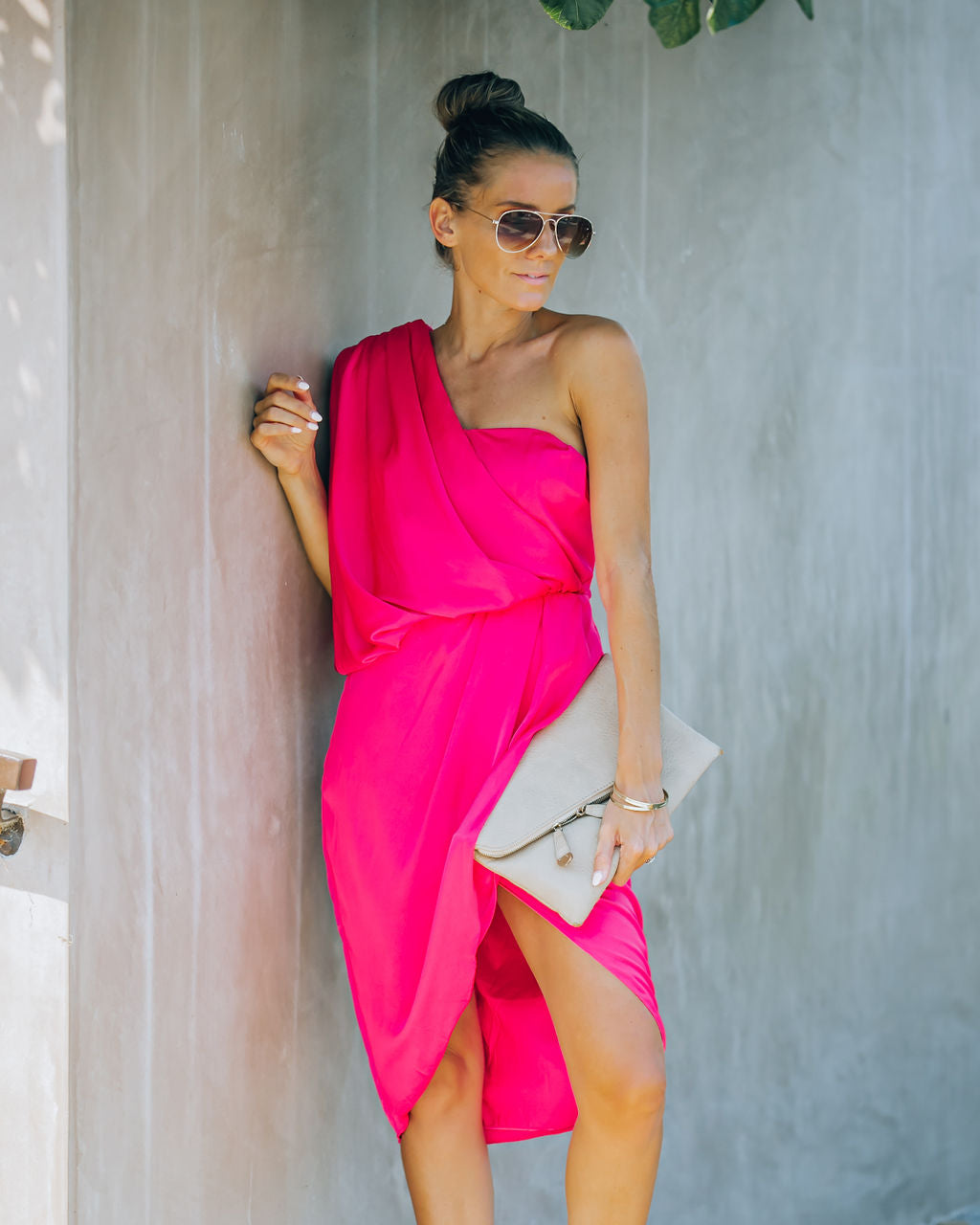 Satin Brava One Shoulder Drape Dress Paradise Pink FINAL
