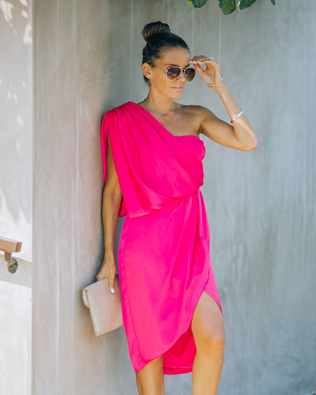 Satin Brava One Shoulder Drape Dress Paradise Pink FINAL