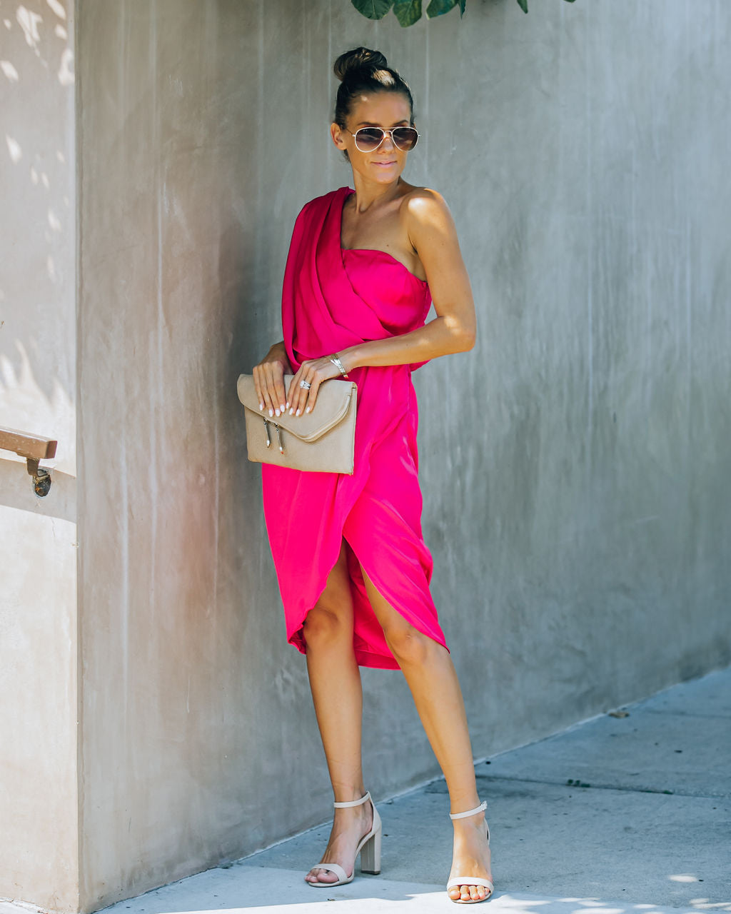 Satin Brava One Shoulder Drape Dress Paradise Pink FINAL