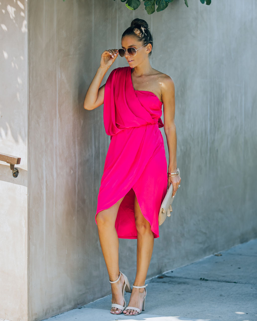 Satin Brava One Shoulder Drape Dress Paradise Pink FINAL