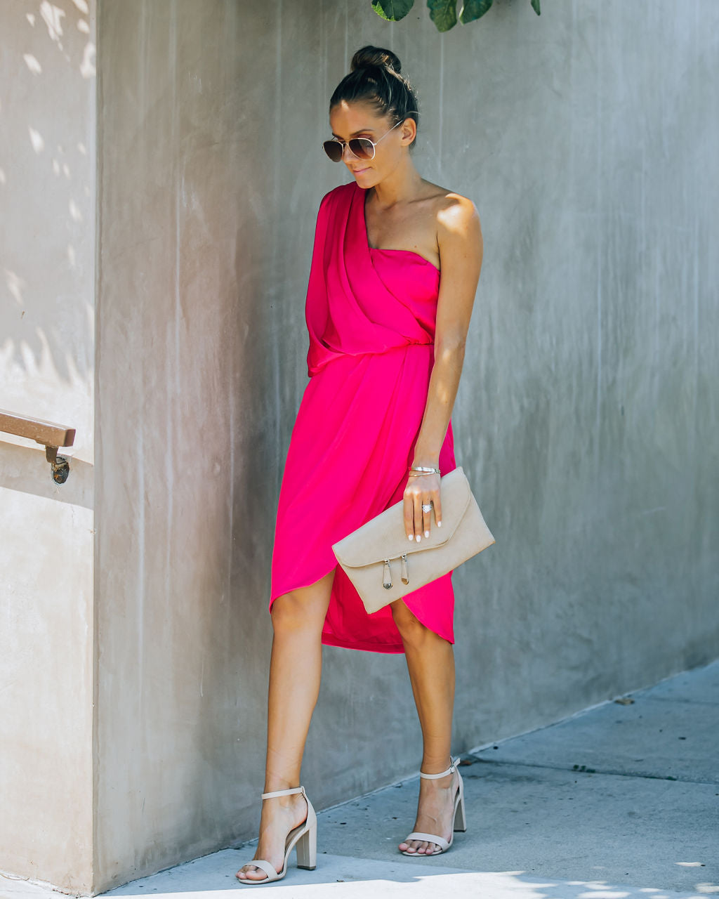 Satin Brava One Shoulder Drape Dress Paradise Pink FINAL