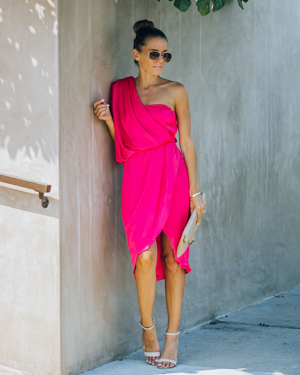Satin Brava One Shoulder Drape Dress Paradise Pink FINAL