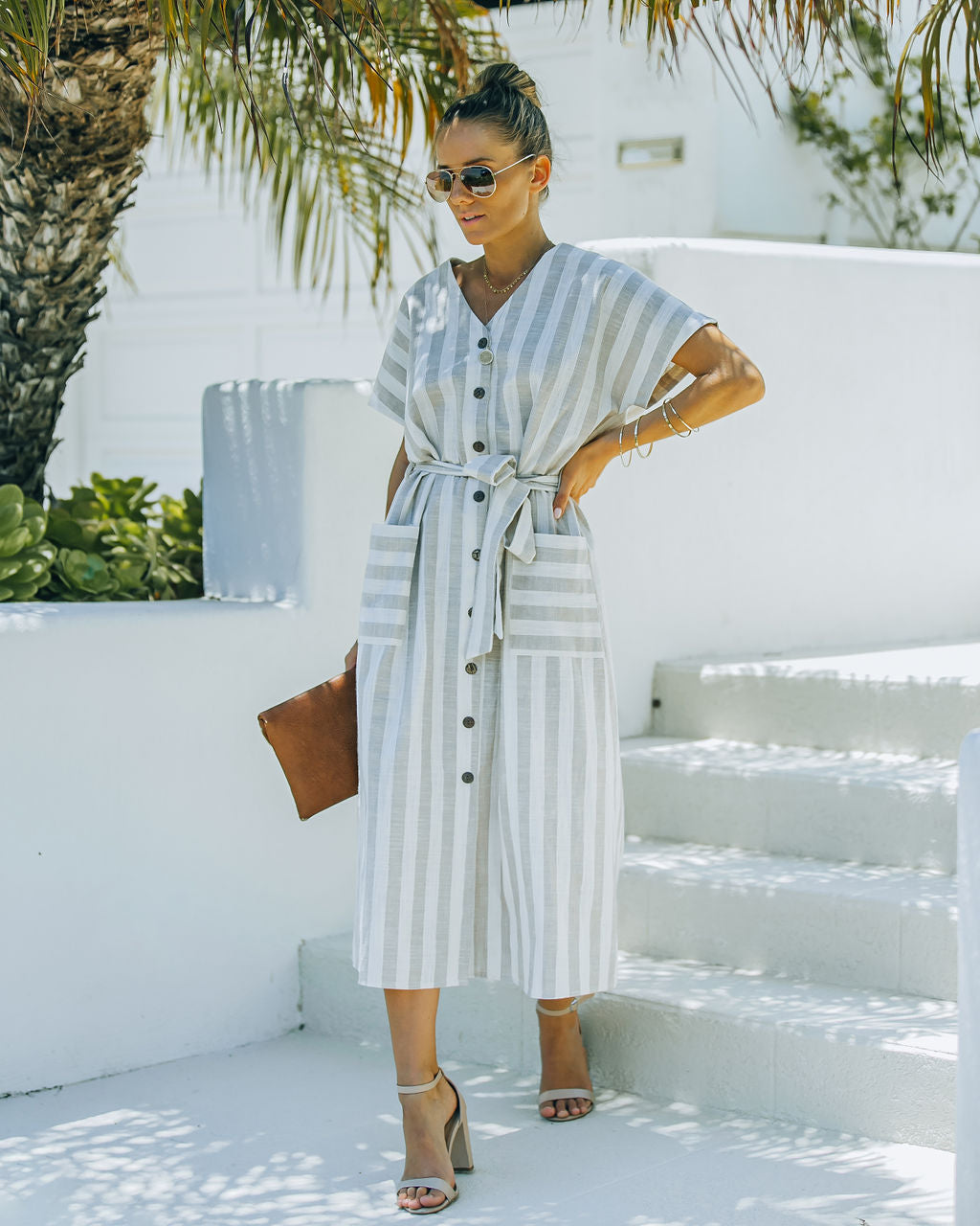 Cotton Francey Linen Blend Pocketed Midi Dress