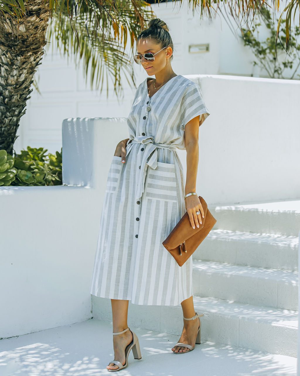 Cotton Francey Linen Blend Pocketed Midi Dress