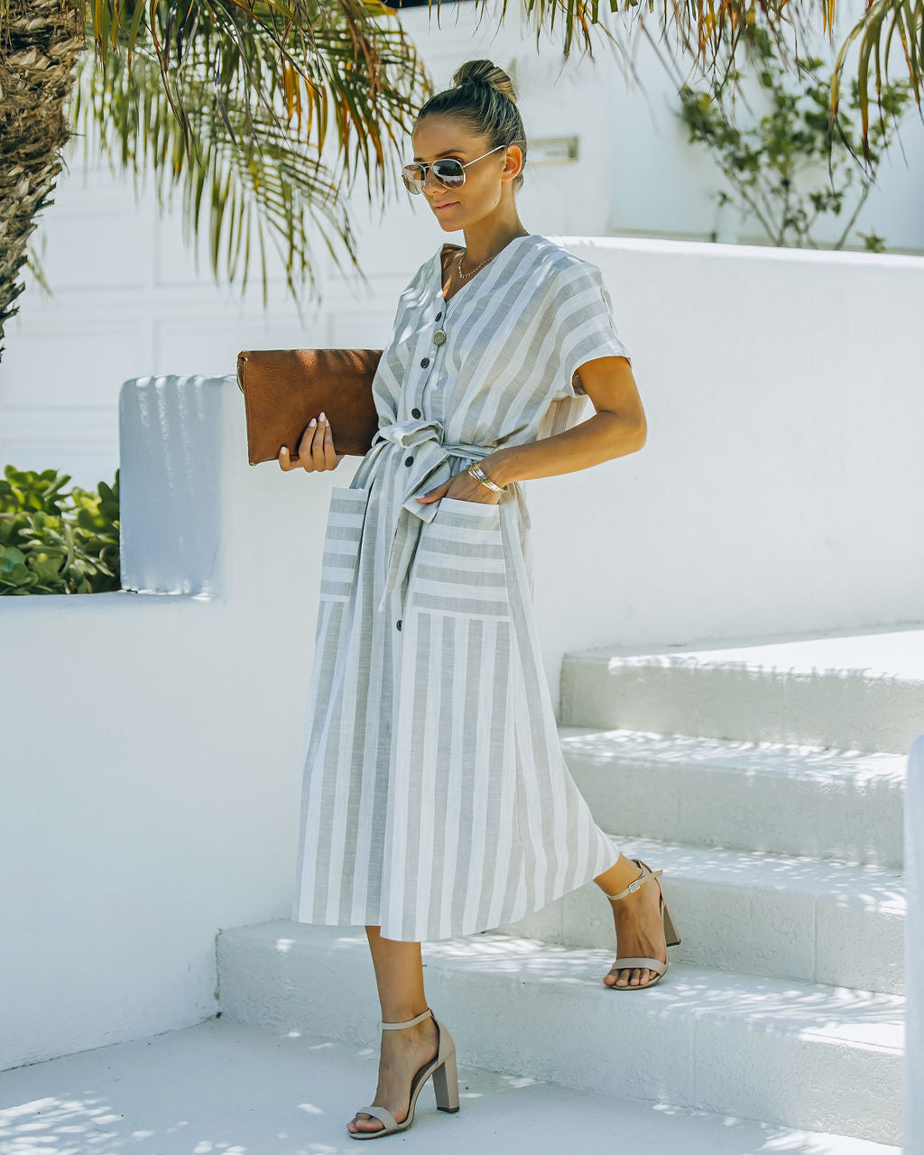 Cotton Francey Linen Blend Pocketed Midi Dress