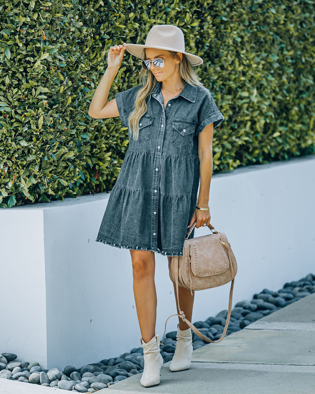 Button Madden Down Denim Shirt Dress