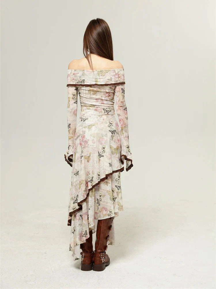 Butterfly Fairycore Off Shoulder Midi Dress