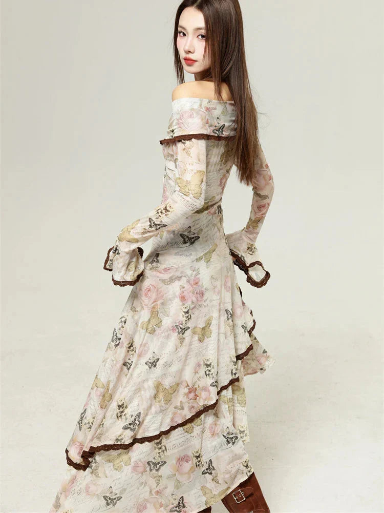 Butterfly Fairycore Off Shoulder Midi Dress