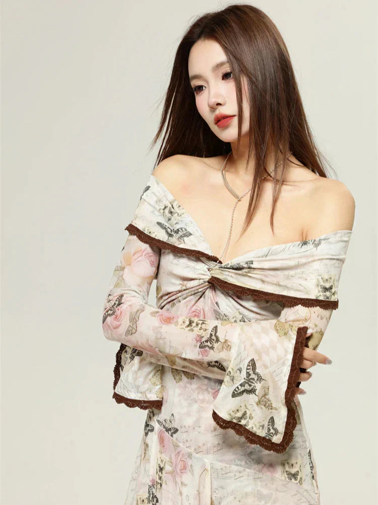 Butterfly Fairycore Off Shoulder Midi Dress
