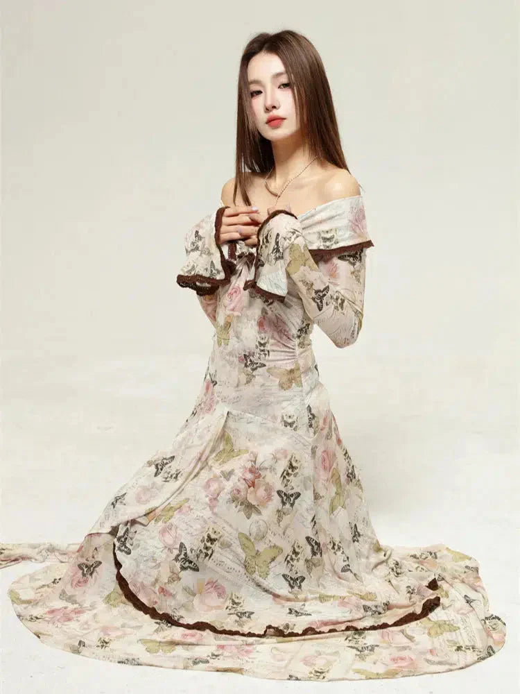 Butterfly Fairycore Off Shoulder Midi Dress