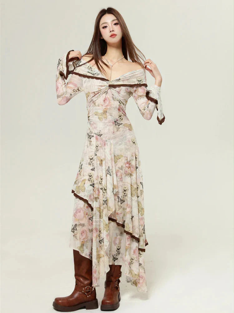Butterfly Fairycore Off Shoulder Midi Dress