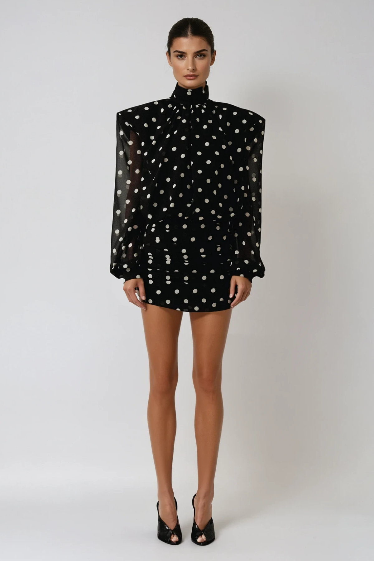 Long Faiz Sleeve Dot Mini Dress