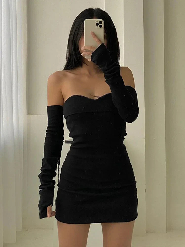 Shoulder Off Autumn Long Basic Black Slash Neck Clothes Midi Dresses