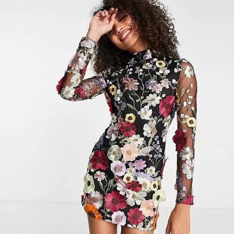Nancy Flower Embroidered Dress for Women Wedding Guest Look