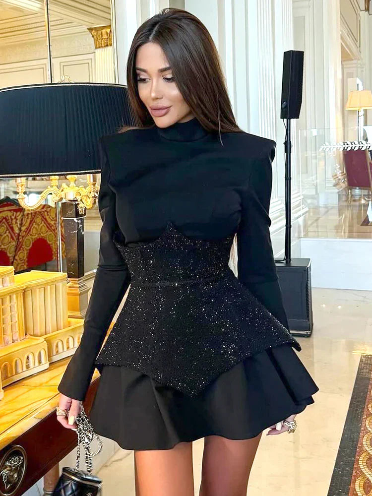 Shiny Lydia Sequins Patchwork Mini Dress