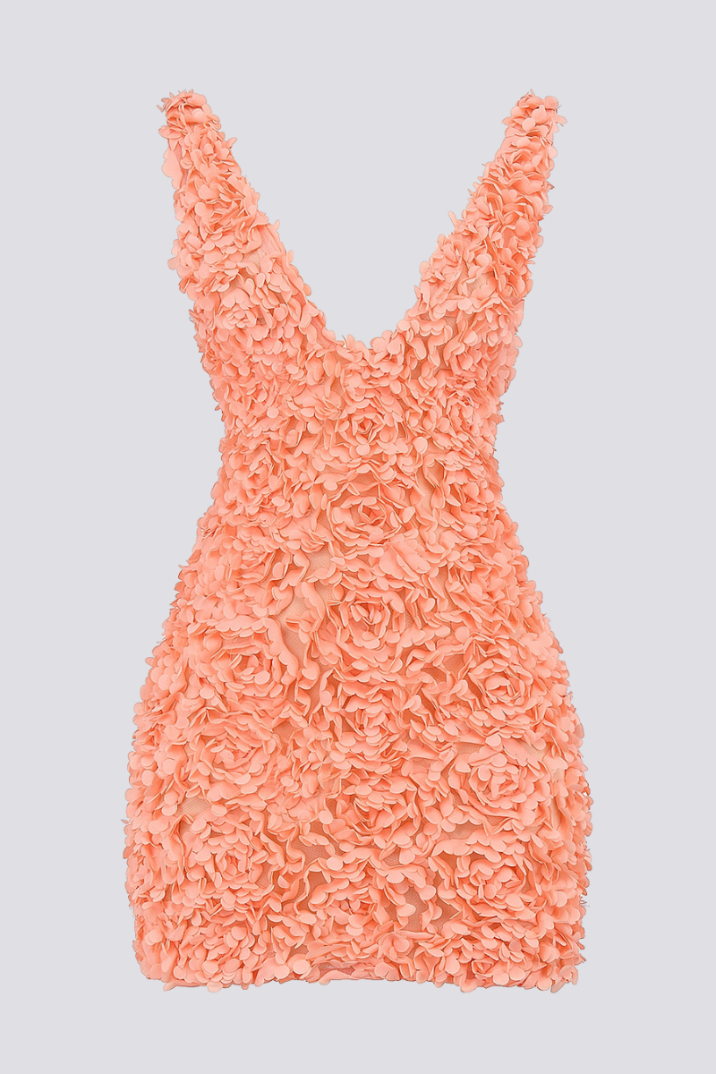 Tatiana Minimalist Flower Mini Dress with Plunging Neckline Evening Wear Edit