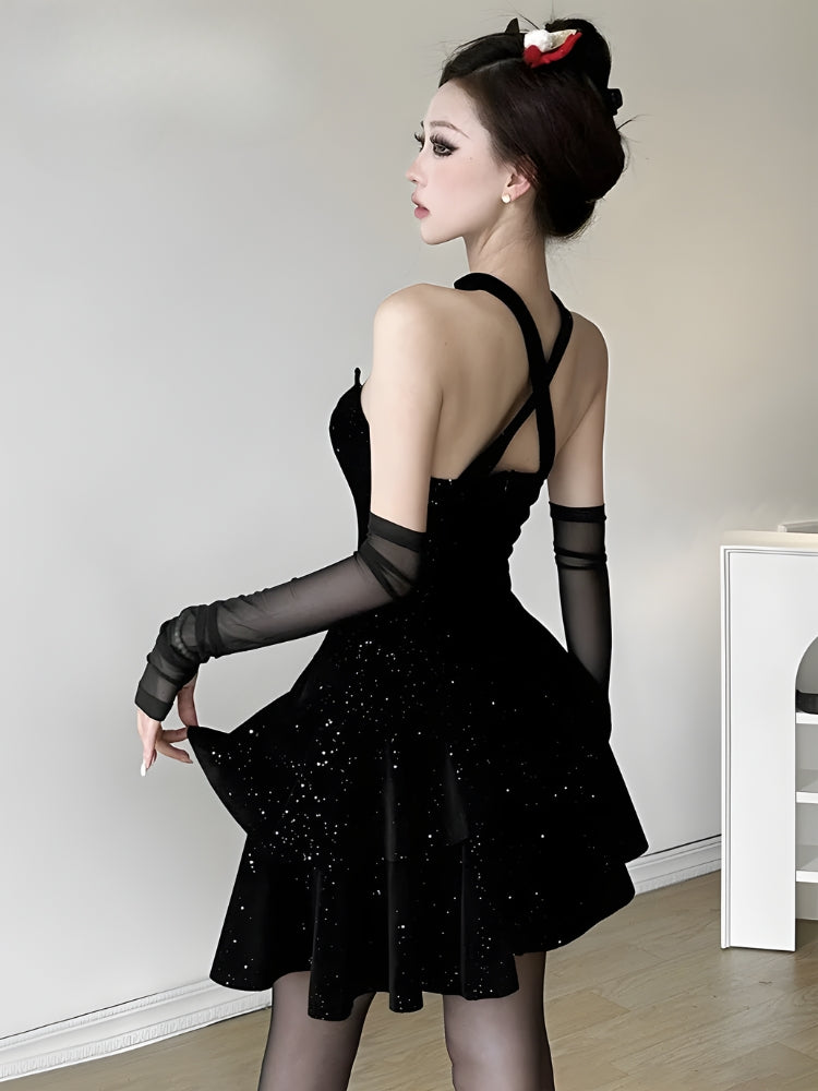 Asymmetric Glitter Mini Dress