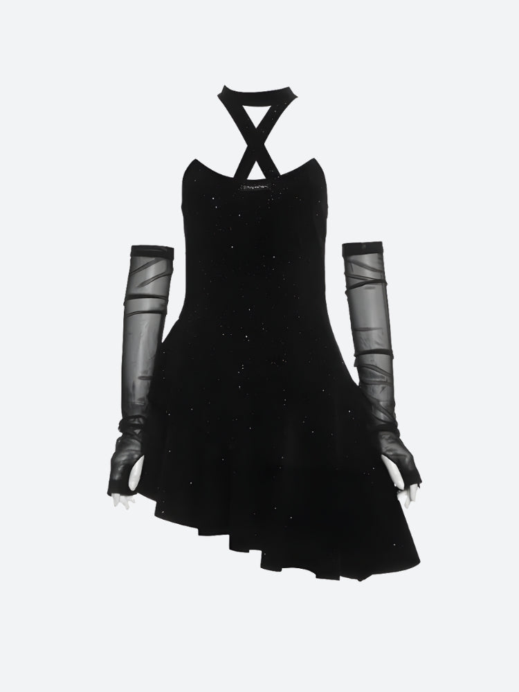 Asymmetric Glitter Mini Dress