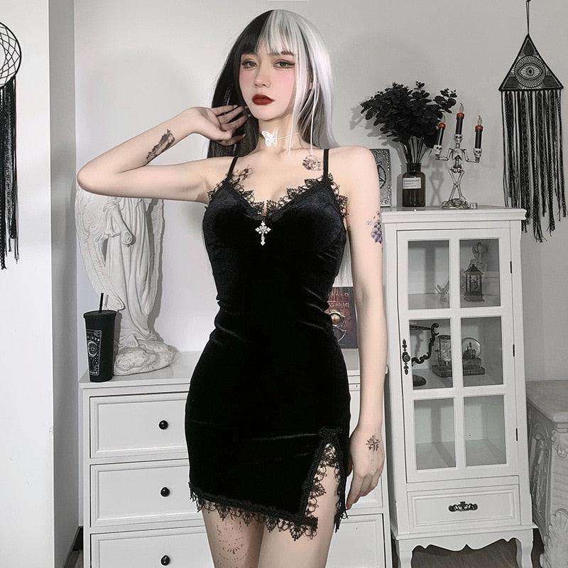 Cross Goth Detail Mini Dress
