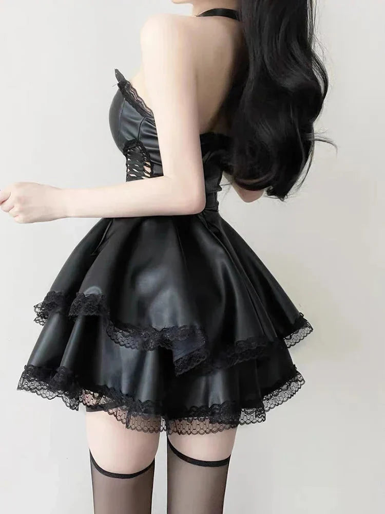 Faux Goth Leather Mini Dress