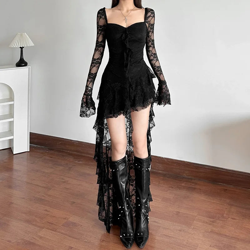 Lace Goth Mullet Mini Dress