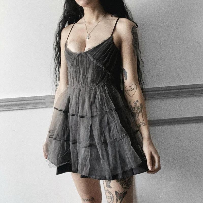 Strap Goth Patchwork Mini Dress