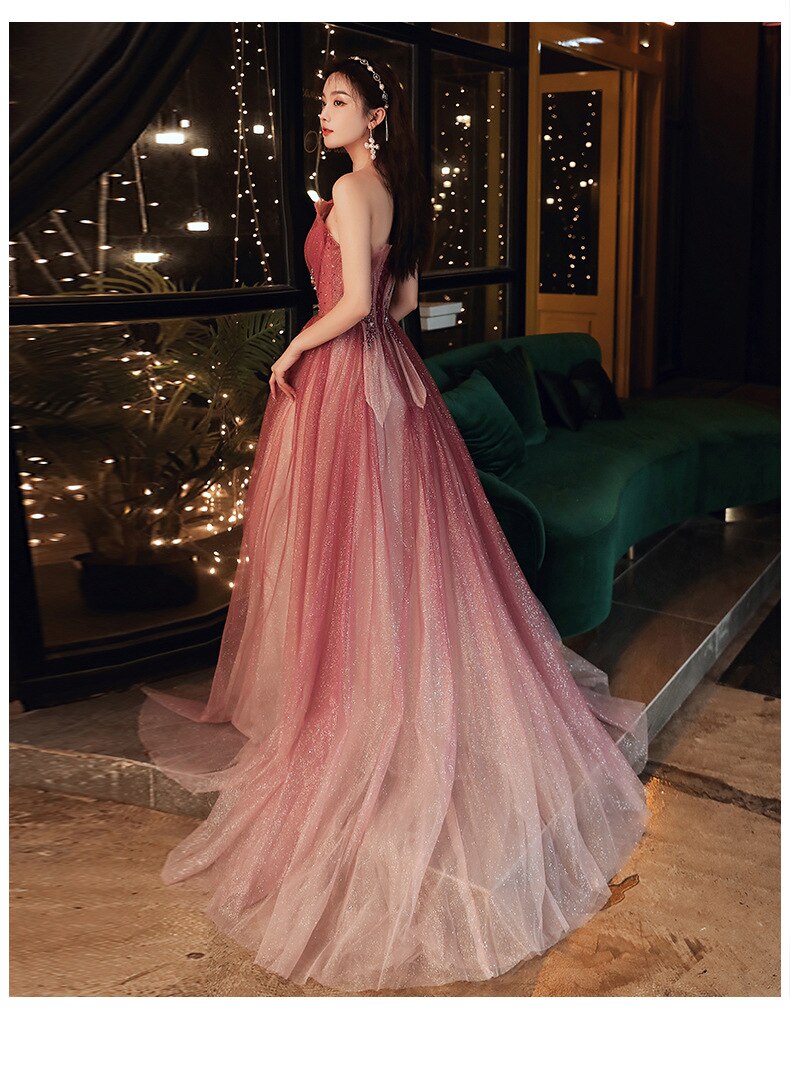 Kissnovaa - Gradient Sexy Long Dress Sweetheart Prom Dresses