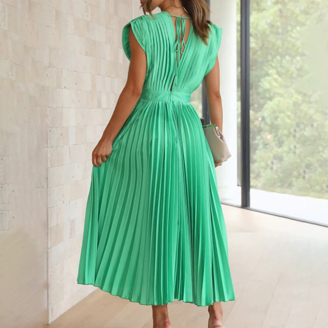 Mertxe Refined V-neck Pleated Maxi Dress for Women Sophisticated Look