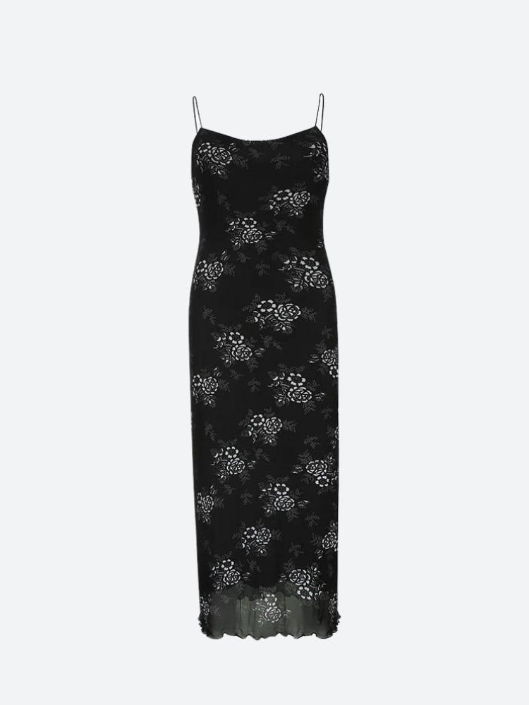 Grunge Flower Mesh Midi Dress