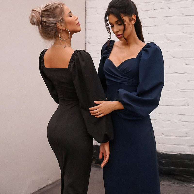Classic Christmas Evening Sophisticated Date Office Party Midi Dress
