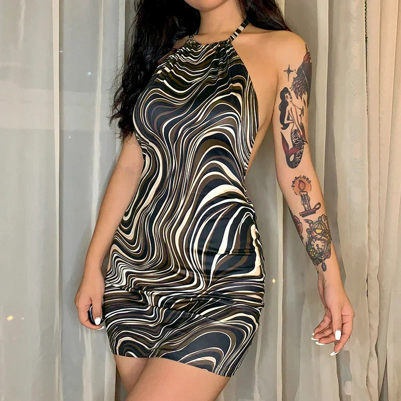 Strap Spaghetti Backless Lace Club Mini Dress
