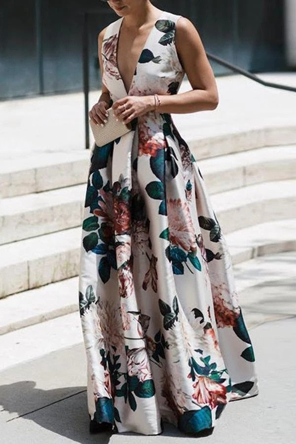 Kissnovaa - Summer Trendy Sleeveless Deep V Neck Full Length Prom Dresses