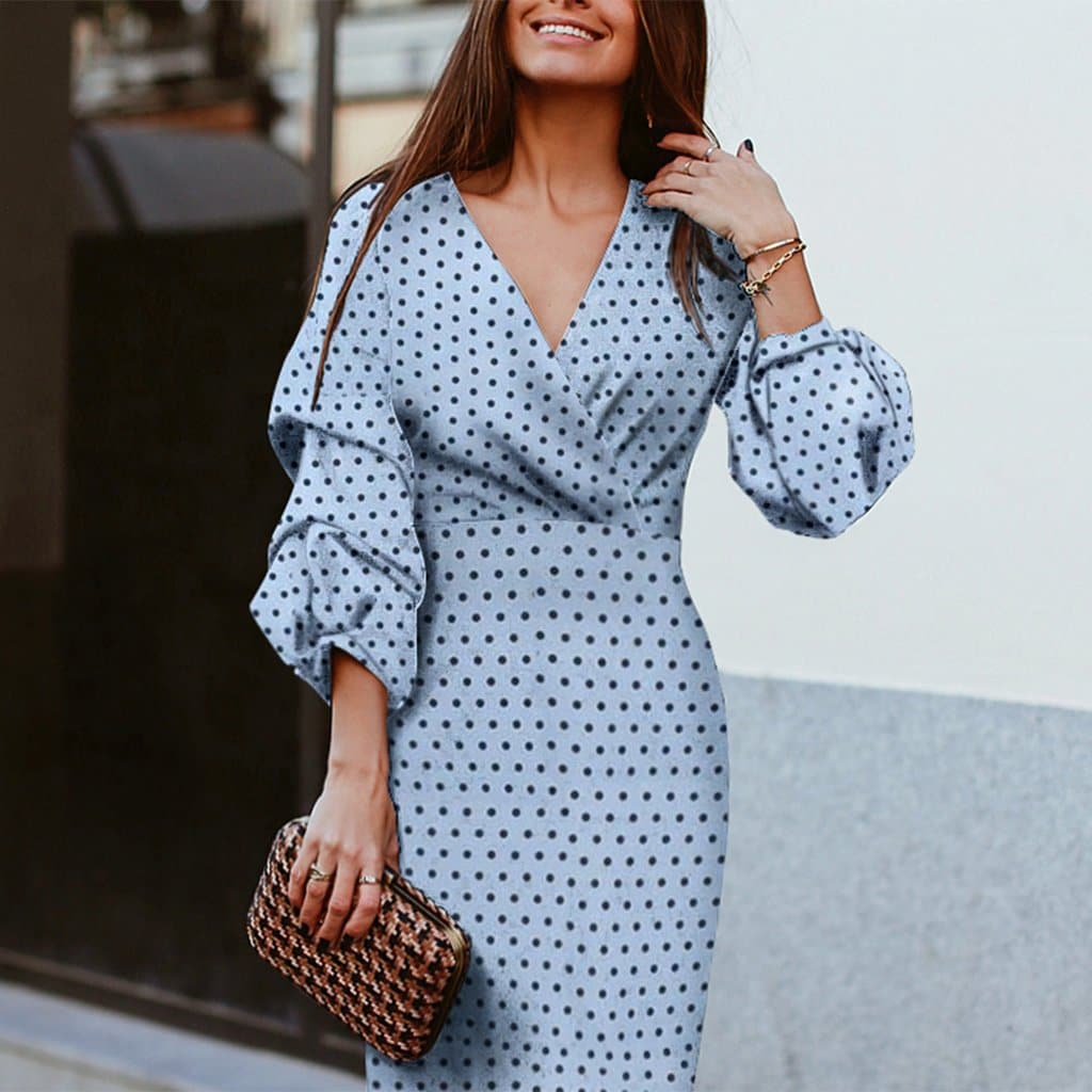 Women Classic Dot Print Slim Party Dress