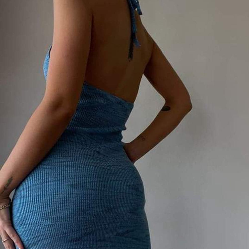 VNeck Halter Knitted Women's Midi Dress