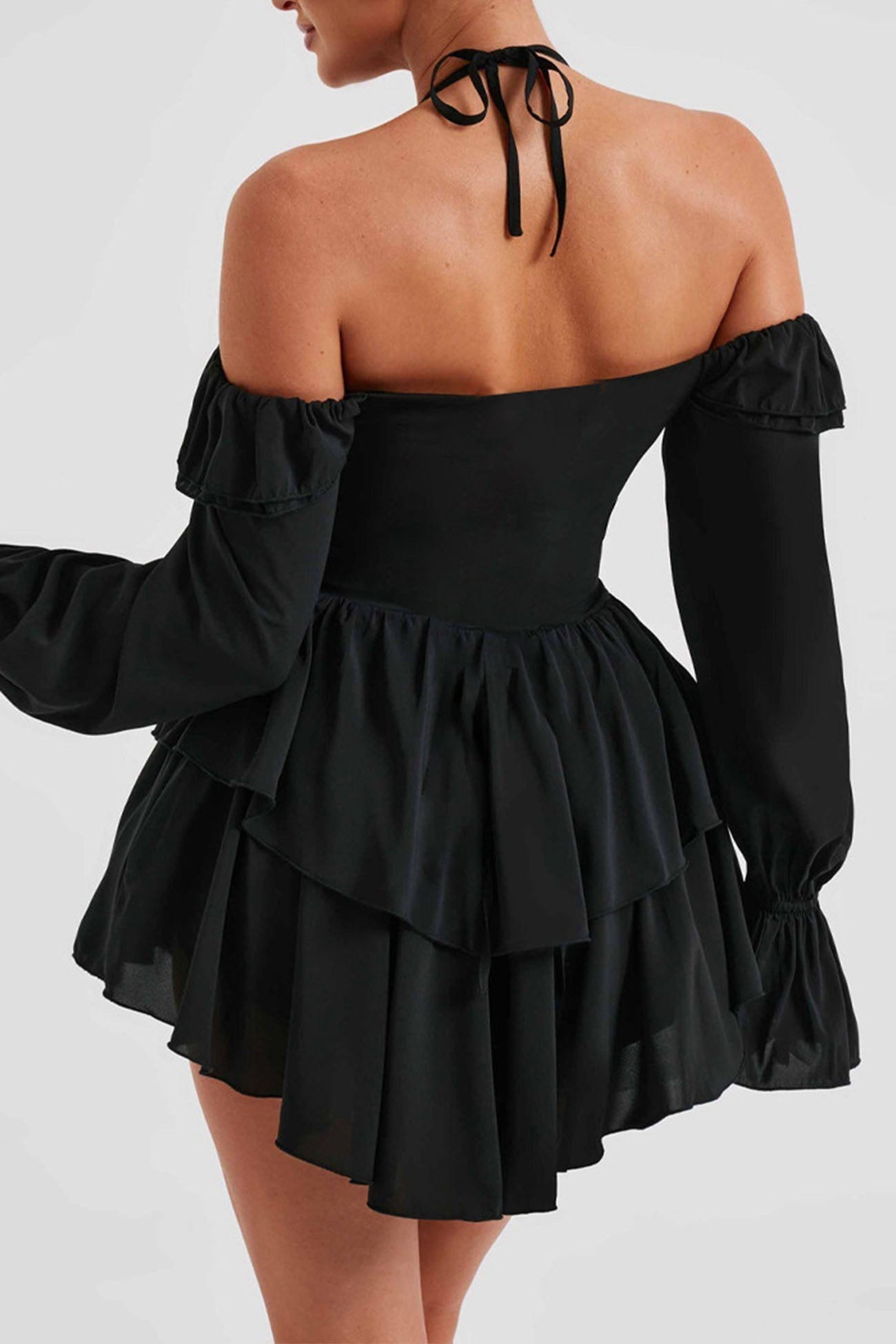 Off Halter The Shoulder Ruffled Mini Dress