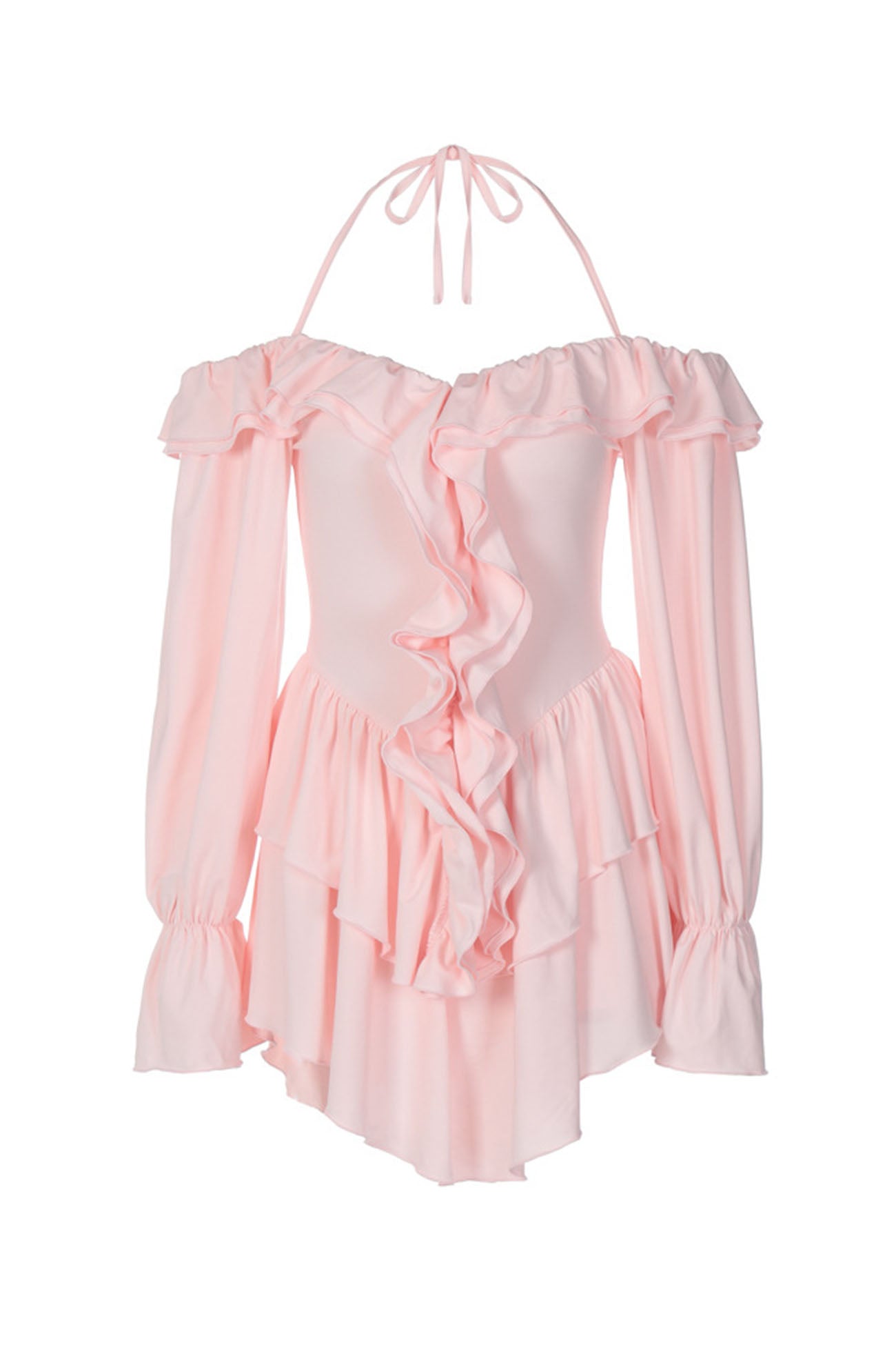 Off Halter The Shoulder Ruffled Mini Dress