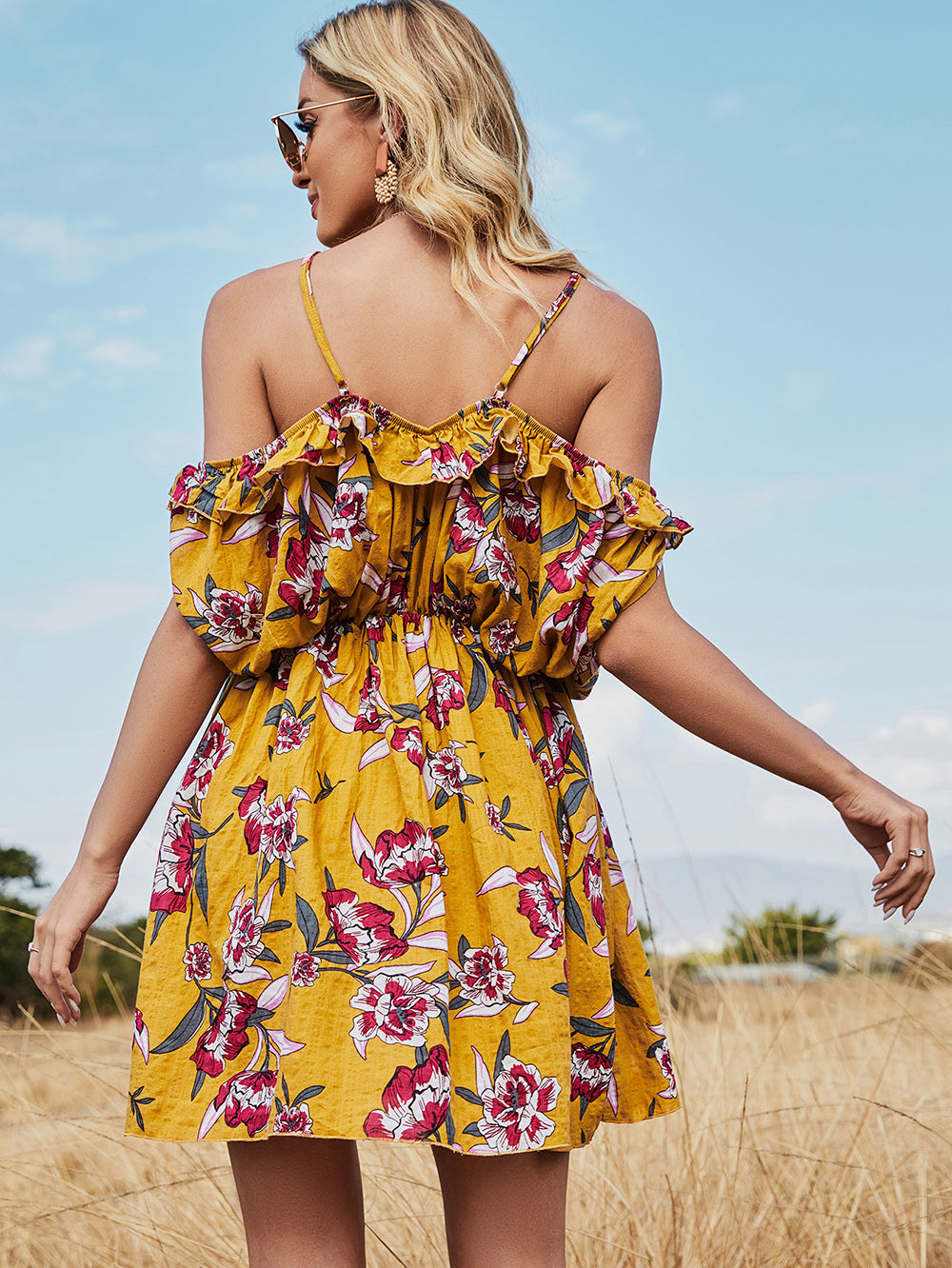 Holiday Beach Wedding Botanical Off shoulder Bat sleeve Halter Suspender Dress