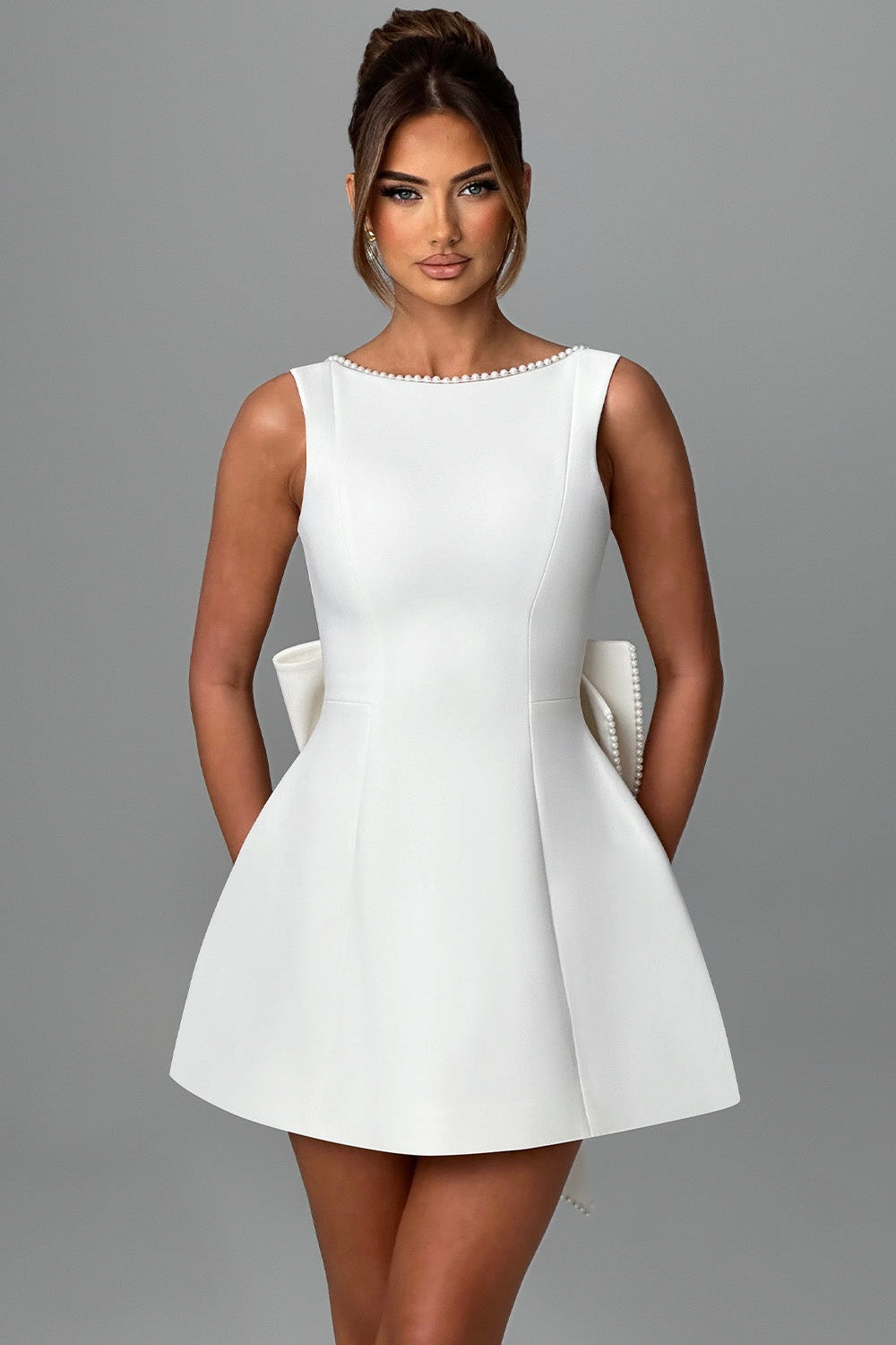 Bowknot Cecila Pearl Backless Mini Dress