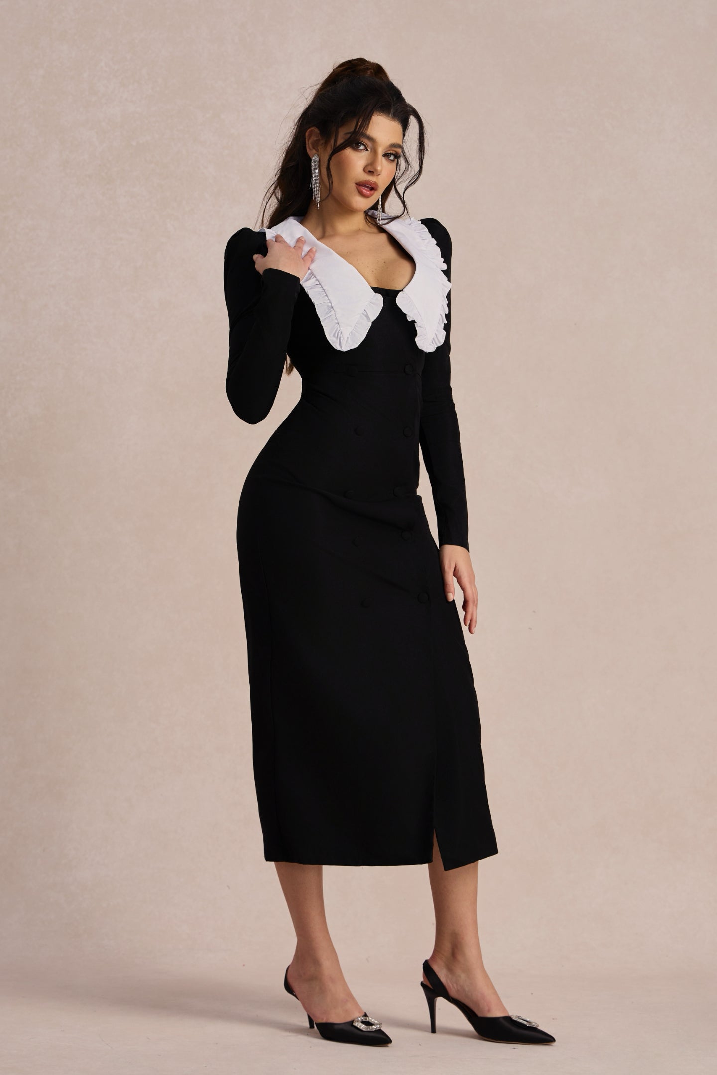 Peter Kathy Pan Collar V neck Midi Dress
