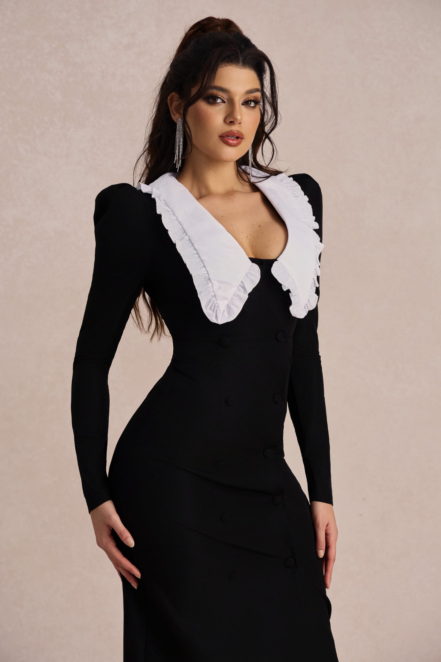 Peter Kathy Pan Collar V neck Midi Dress