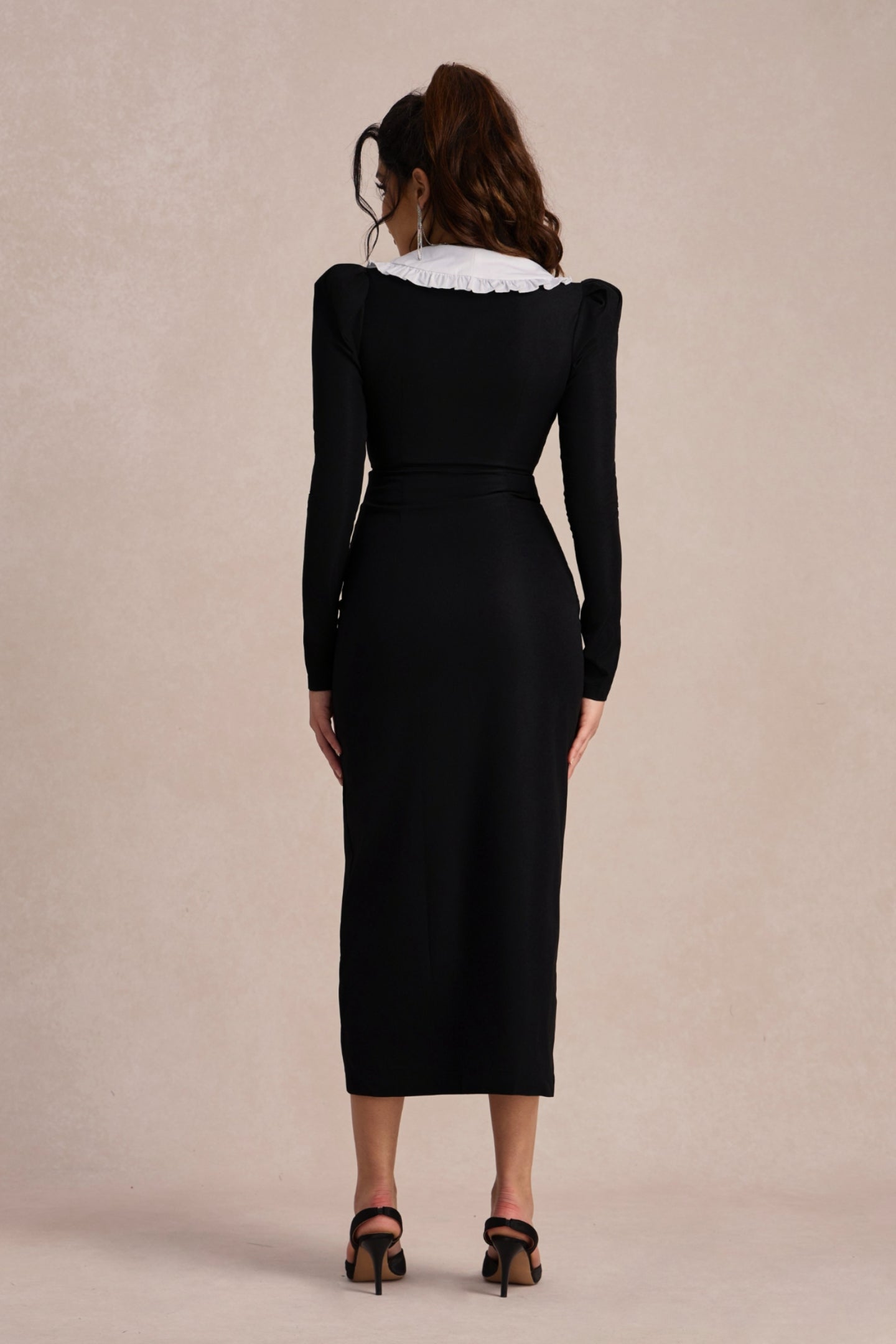 Peter Kathy Pan Collar V neck Midi Dress