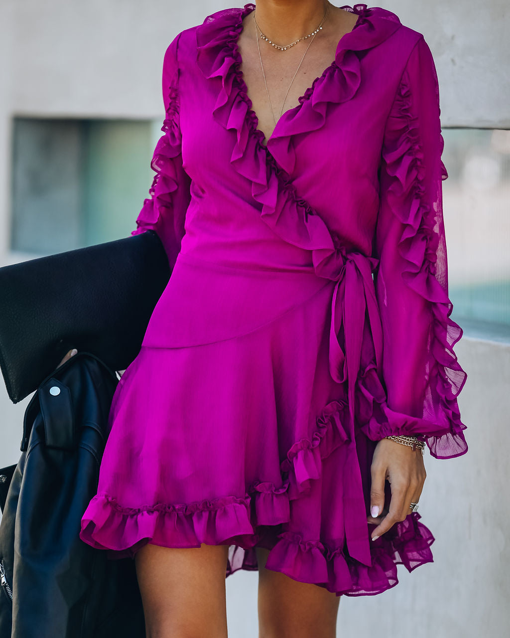 With Away Me Ruffle Wrap Dress Berry