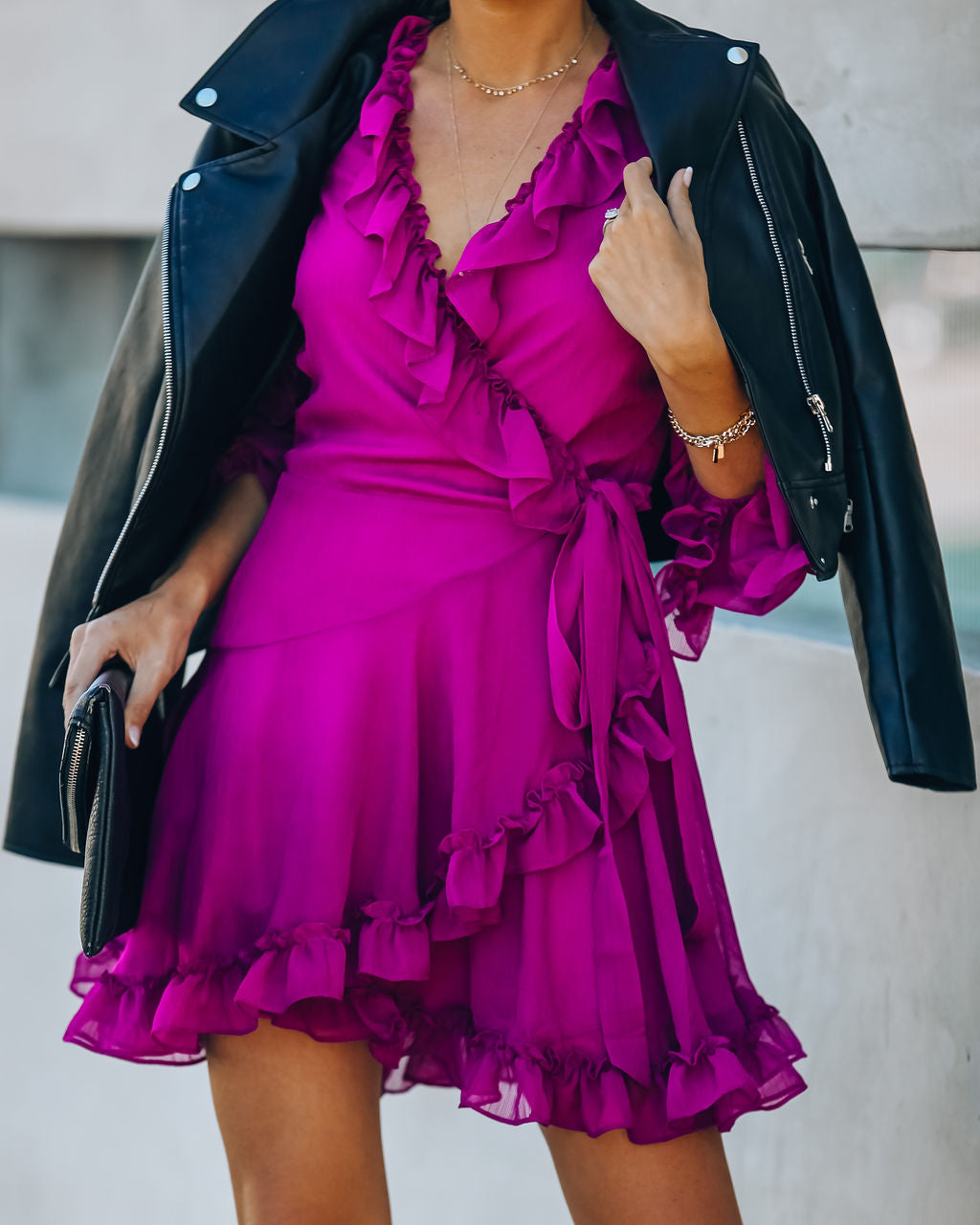 With Away Me Ruffle Wrap Dress Berry
