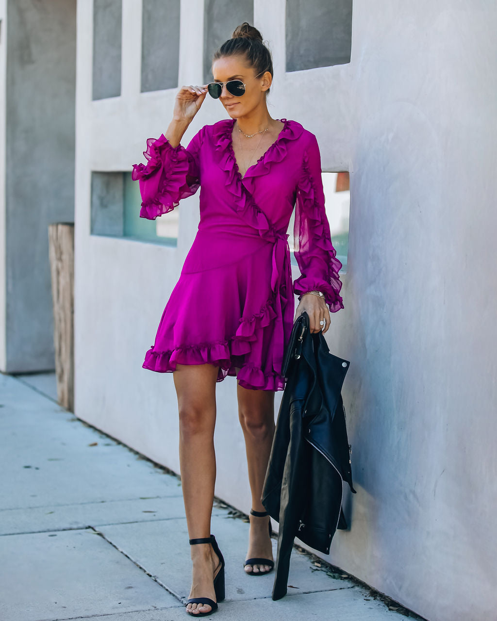 With Away Me Ruffle Wrap Dress Berry