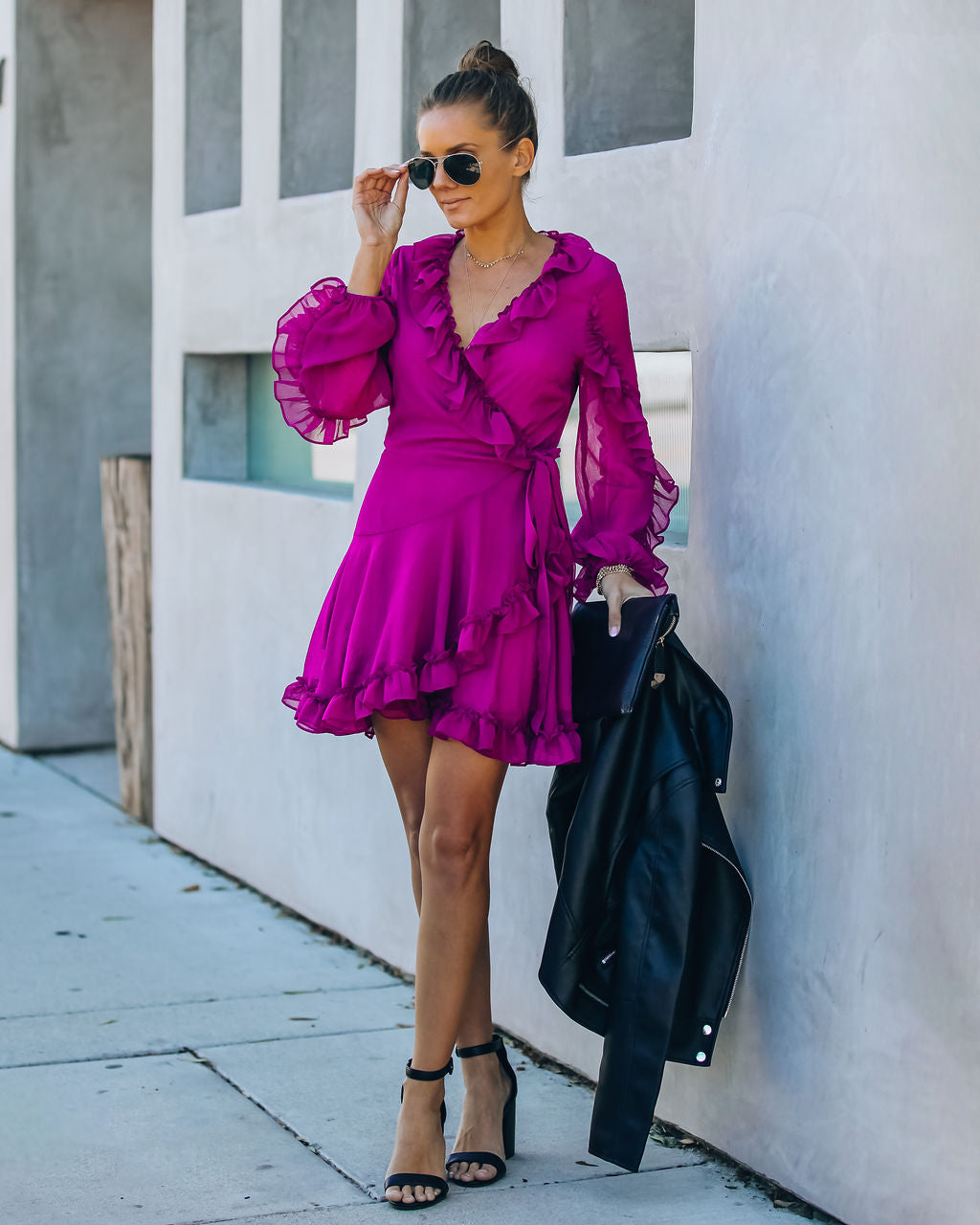 With Away Me Ruffle Wrap Dress Berry