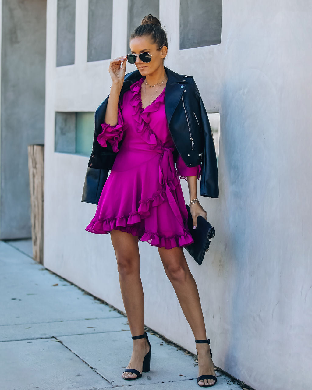 With Away Me Ruffle Wrap Dress Berry