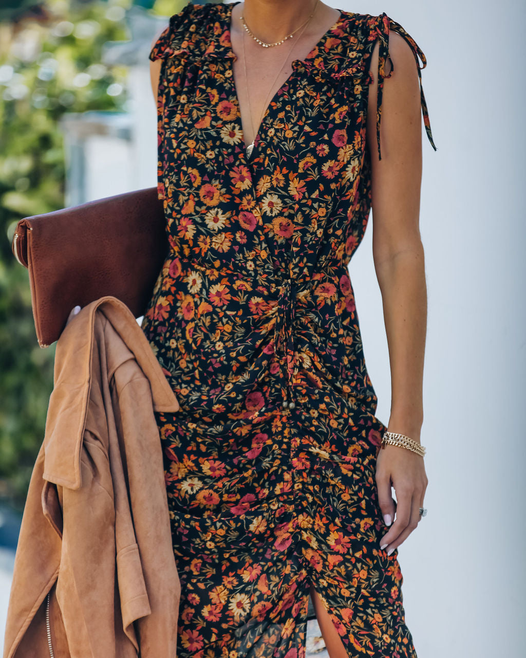 Born To Run Flower Ruched Midi Dress