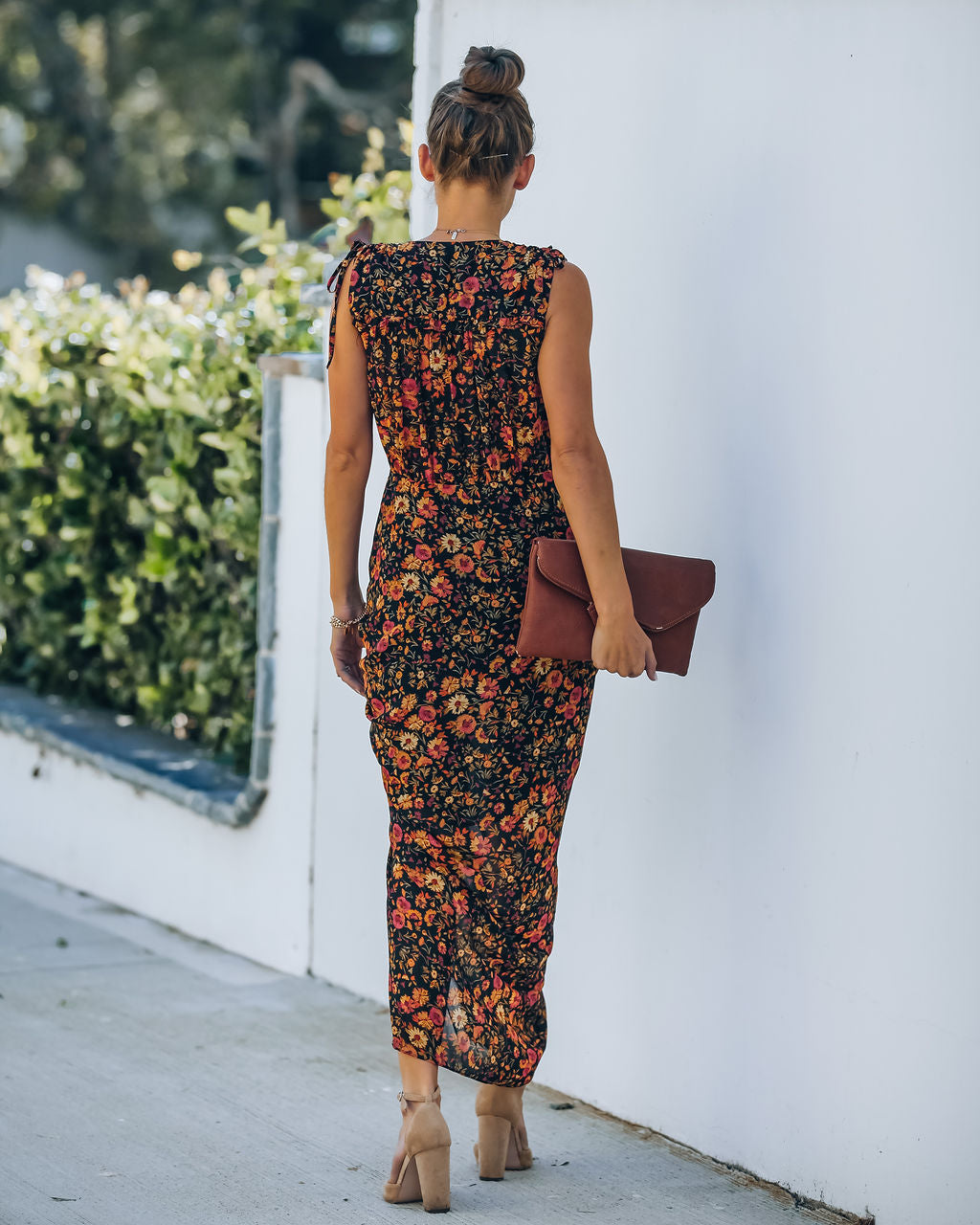 Born To Run Flower Ruched Midi Dress
